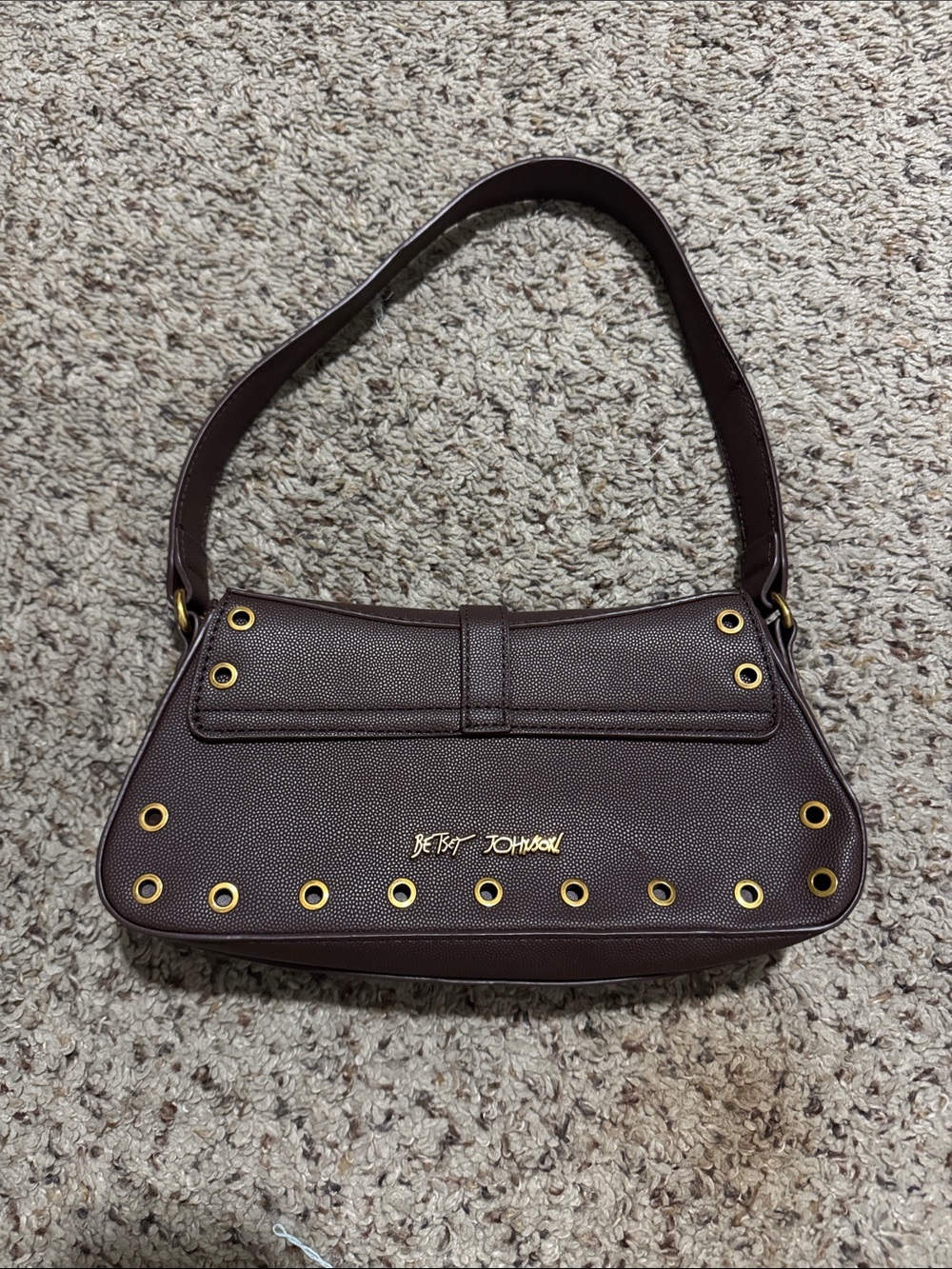 Betsey Johnson Brown Shoulder Bag with Gold Buckle and Eyelet Accents - Picture 2 of 3